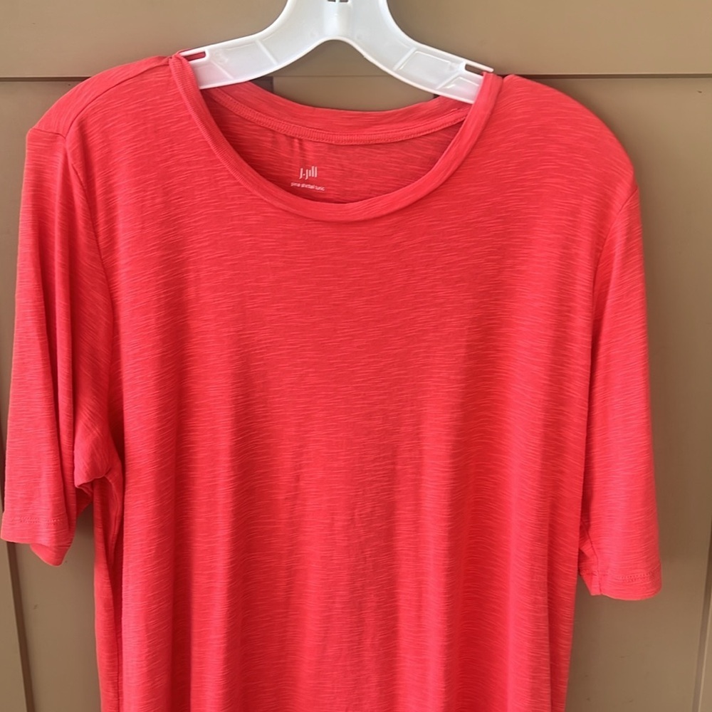 J.Jill Sz L Essential Pima Shirttail Tunic in Orange Coral Slub Pima Cotton - Picture 2 of 7
